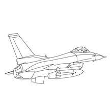 Desenho para colorir de um  Avião de Combate no ar
