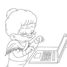 Desenho de uma avó surfando na internet para colorir