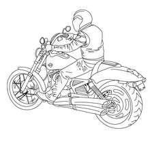 Desenho de um motoqueiro com sua Harley Davidson para colorir online