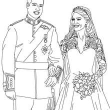 Desenho da Kate Middleton com o príncipe William para colorir