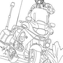 Desenho de um policial na sua moto com um radar móvel para colorir