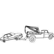 Desenho de um mecânico rebocando um carro para colorir