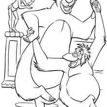 Balu e Mogli ensinando o orangotango a dançar, para colorir