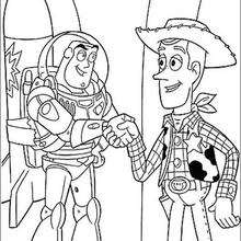 Woody e Buzz se comprimentando