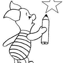 O porquinho desenhando uma estrela para colorir