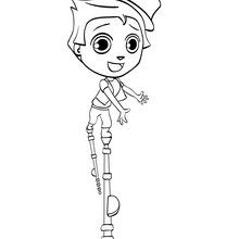 Desenho de um menino andando com pernas de pau para colorir