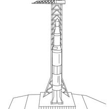 Desenho do foguete da Nasa, Saturno V na plataforma de lançamento para colorir
