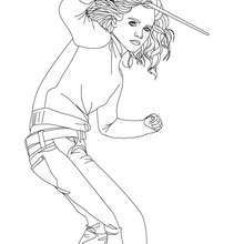 Desenho da Emma Watson com a vara de condão Hermione  para colorir