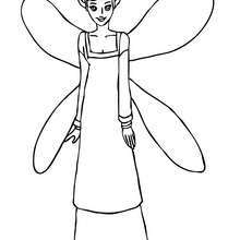 Desenho de uma Elfa de asas com um longo vestido para colorir
