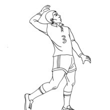 Desenho de um jogador de Vôlei sacando por cima para colorir