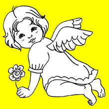 Desenho do arcanjo Gabriel com uma flor para colorir